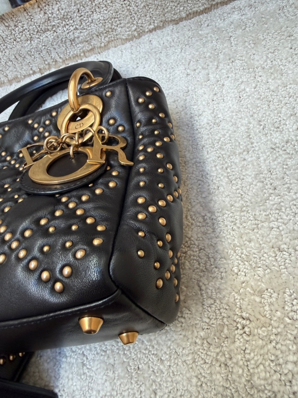 Christian Dior Calfskin Studded Mini Supple Lady Dior Black - Picture 10 of 12